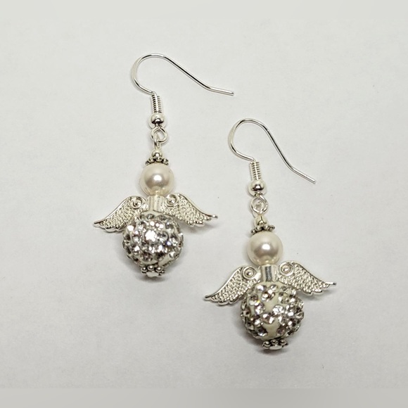 Sterling Silver Sparkly Angel Earrings - Picture 3 of 7